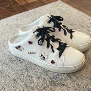 Karl Lagerfeld White Slip-On Sneakers with Black Laces